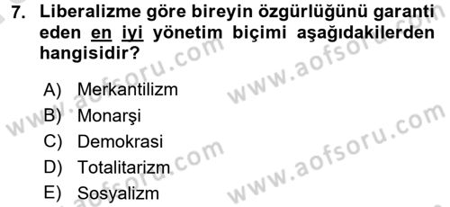 Uluslararası İlişkiler Kuramları 1 Dersi 2017 - 2018 Yılı (Vize) Ara Sınav Soruları 7. Soru