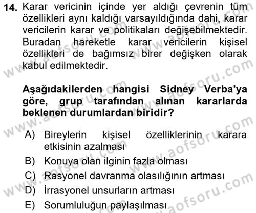 Uluslararası İlişkiler Kuramları 1 Dersi 2017 - 2018 Yılı (Final) Dönem Sonu Sınavı 14. Soru