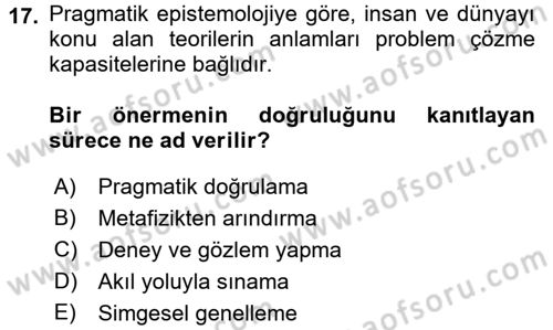 Uluslararası İlişkiler Kuramları 1 Dersi 2017 - 2018 Yılı (Final) Dönem Sonu Sınavı 17. Soru