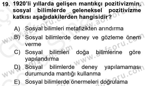 Uluslararası İlişkiler Kuramları 1 Dersi 2017 - 2018 Yılı (Final) Dönem Sonu Sınavı 19. Soru