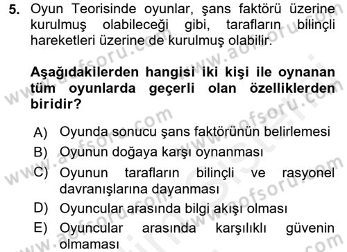 Uluslararası İlişkiler Kuramları 1 Dersi 2017 - 2018 Yılı (Final) Dönem Sonu Sınavı 5. Soru