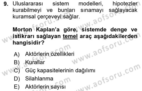 Uluslararası İlişkiler Kuramları 1 Dersi 2017 - 2018 Yılı (Final) Dönem Sonu Sınavı 9. Soru