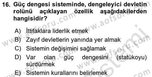 Uluslararası İlişkiler Kuramları 1 Dersi 2018 - 2019 Yılı 3 Ders Sınavı 16. Soru