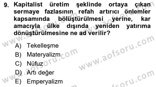 Uluslararası İlişkiler Kuramları 1 Dersi 2018 - 2019 Yılı 3 Ders Sınavı 9. Soru