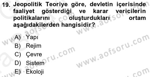 Uluslararası İlişkiler Kuramları 1 Dersi 2018 - 2019 Yılı (Vize) Ara Sınav Soruları 19. Soru