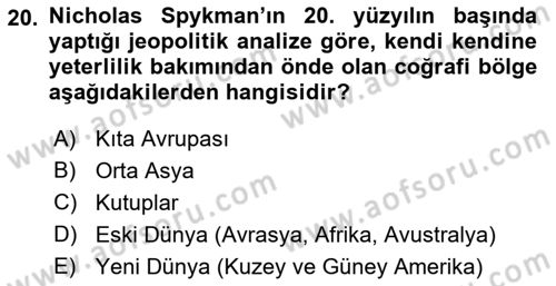 Uluslararası İlişkiler Kuramları 1 Dersi 2018 - 2019 Yılı (Vize) Ara Sınav Soruları 20. Soru