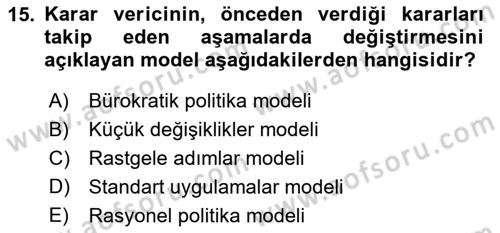 Uluslararası İlişkiler Kuramları 1 Dersi 2018 - 2019 Yılı (Final) Dönem Sonu Sınavı 15. Soru