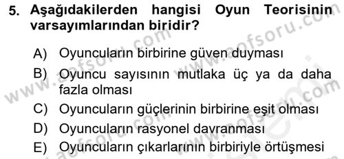 Uluslararası İlişkiler Kuramları 1 Dersi 2018 - 2019 Yılı (Final) Dönem Sonu Sınavı 5. Soru