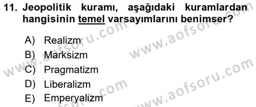 Uluslararası İlişkiler Kuramları 1 Dersi 2018 - 2019 Yılı Yaz Okulu Sınav Soruları 11. Soru