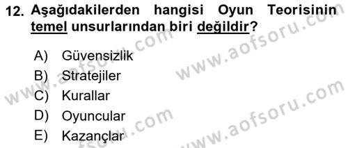 Uluslararası İlişkiler Kuramları 1 Dersi 2018 - 2019 Yılı Yaz Okulu Sınavı 12. Soru