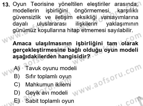 Uluslararası İlişkiler Kuramları 1 Dersi 2018 - 2019 Yılı Yaz Okulu Sınav Soruları 13. Soru