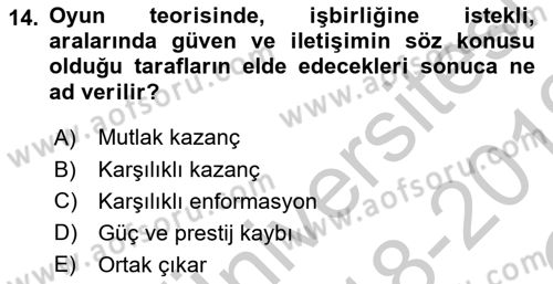 Uluslararası İlişkiler Kuramları 1 Dersi 2018 - 2019 Yılı Yaz Okulu Sınav Soruları 14. Soru