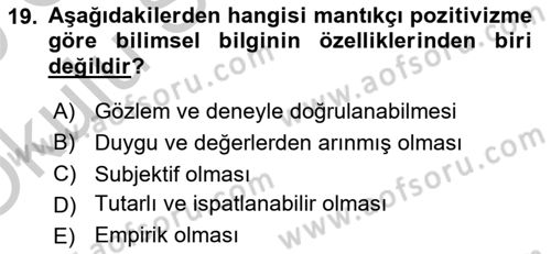Uluslararası İlişkiler Kuramları 1 Dersi 2018 - 2019 Yılı Yaz Okulu Sınav Soruları 19. Soru