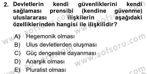 Uluslararası İlişkiler Kuramları 1 Dersi 2018 - 2019 Yılı Yaz Okulu Sınav Soruları 2. Soru
