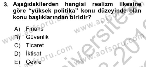 Uluslararası İlişkiler Kuramları 1 Dersi 2018 - 2019 Yılı Yaz Okulu Sınav Soruları 3. Soru