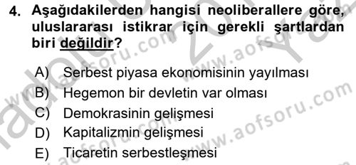 Uluslararası İlişkiler Kuramları 1 Dersi 2018 - 2019 Yılı Yaz Okulu Sınav Soruları 4. Soru