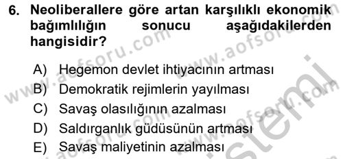 Uluslararası İlişkiler Kuramları 1 Dersi 2018 - 2019 Yılı Yaz Okulu Sınav Soruları 6. Soru