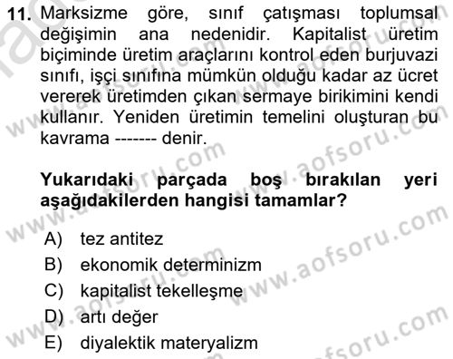 Uluslararası İlişkiler Kuramları 1 Dersi 2019 - 2020 Yılı (Vize) Ara Sınavı 11. Soru