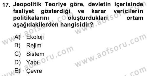 Uluslararası İlişkiler Kuramları 1 Dersi 2019 - 2020 Yılı (Vize) Ara Sınav Soruları 17. Soru