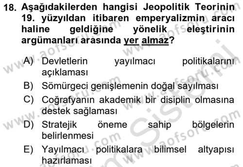 Uluslararası İlişkiler Kuramları 1 Dersi 2019 - 2020 Yılı (Vize) Ara Sınav Soruları 18. Soru