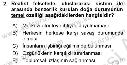 Uluslararası İlişkiler Kuramları 1 Dersi 2019 - 2020 Yılı (Vize) Ara Sınav Soruları 2. Soru