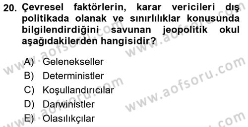 Uluslararası İlişkiler Kuramları 1 Dersi 2019 - 2020 Yılı (Vize) Ara Sınav Soruları 20. Soru