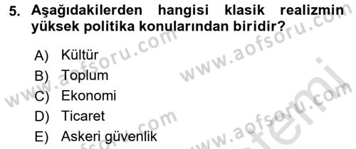 Uluslararası İlişkiler Kuramları 1 Dersi 2019 - 2020 Yılı (Vize) Ara Sınav Soruları 5. Soru
