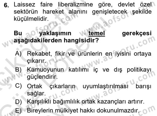 Uluslararası İlişkiler Kuramları 1 Dersi 2019 - 2020 Yılı (Vize) Ara Sınav Soruları 6. Soru