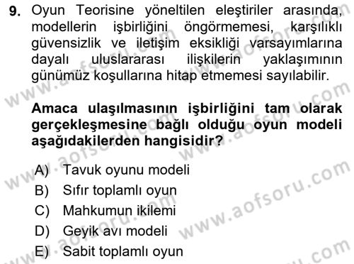 Uluslararası İlişkiler Kuramları 1 Dersi 2019 - 2020 Yılı (Final) Dönem Sonu Sınav Soruları 9. Soru