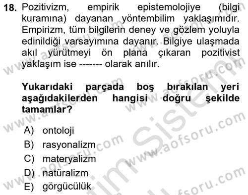 Uluslararası İlişkiler Kuramları 1 Dersi 2020 - 2021 Yılı Yaz Okulu Sınavı 18. Soru