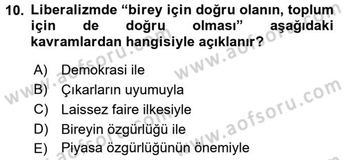 Uluslararası İlişkiler Kuramları 1 Dersi 2021 - 2022 Yılı (Vize) Ara Sınav Soruları 10. Soru