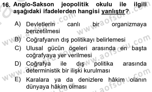 Uluslararası İlişkiler Kuramları 1 Dersi 2021 - 2022 Yılı (Vize) Ara Sınav Soruları 16. Soru