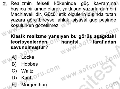 Uluslararası İlişkiler Kuramları 1 Dersi 2021 - 2022 Yılı (Vize) Ara Sınav Soruları 2. Soru