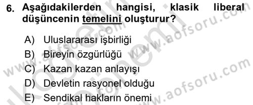 Uluslararası İlişkiler Kuramları 1 Dersi 2021 - 2022 Yılı (Vize) Ara Sınav Soruları 6. Soru