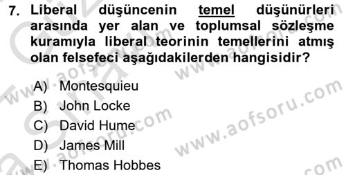 Uluslararası İlişkiler Kuramları 1 Dersi 2021 - 2022 Yılı (Vize) Ara Sınav Soruları 7. Soru