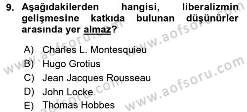 Uluslararası İlişkiler Kuramları 1 Dersi 2021 - 2022 Yılı (Vize) Ara Sınav Soruları 9. Soru