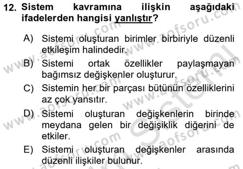 Uluslararası İlişkiler Kuramları 1 Dersi 2021 - 2022 Yılı (Final) Dönem Sonu Sınavı 12. Soru