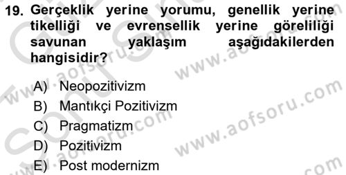 Uluslararası İlişkiler Kuramları 1 Dersi 2021 - 2022 Yılı (Final) Dönem Sonu Sınav Soruları 19. Soru