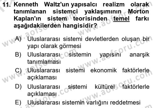 Uluslararası İlişkiler Kuramları 1 Dersi 2021 - 2022 Yılı Yaz Okulu Sınav Soruları 11. Soru