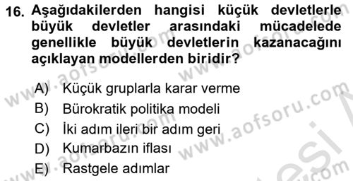 Uluslararası İlişkiler Kuramları 1 Dersi 2021 - 2022 Yılı Yaz Okulu Sınav Soruları 16. Soru
