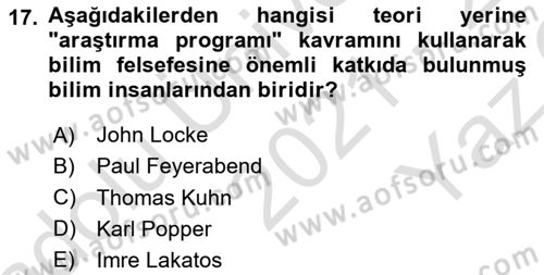 Uluslararası İlişkiler Kuramları 1 Dersi 2021 - 2022 Yılı Yaz Okulu Sınav Soruları 17. Soru