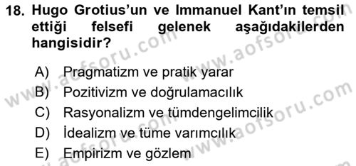 Uluslararası İlişkiler Kuramları 1 Dersi 2021 - 2022 Yılı Yaz Okulu Sınav Soruları 18. Soru