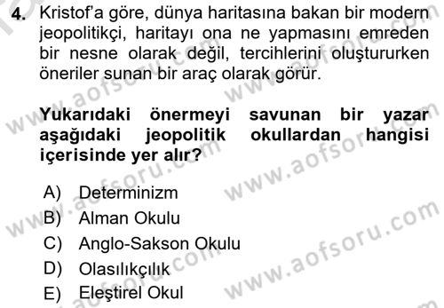 Uluslararası İlişkiler Kuramları 1 Dersi 2021 - 2022 Yılı Yaz Okulu Sınav Soruları 4. Soru