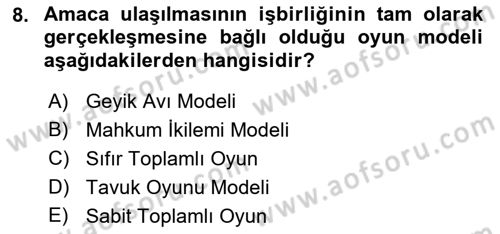 Uluslararası İlişkiler Kuramları 1 Dersi 2021 - 2022 Yılı Yaz Okulu Sınav Soruları 8. Soru