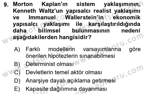 Uluslararası İlişkiler Kuramları 1 Dersi 2021 - 2022 Yılı Yaz Okulu Sınav Soruları 9. Soru