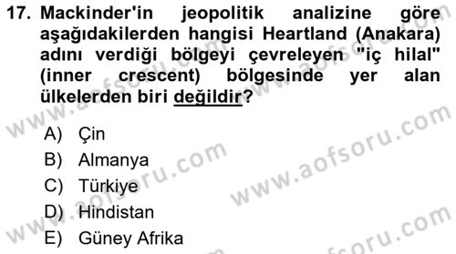 Uluslararası İlişkiler Kuramları 1 Dersi Ara Sınavı Deneme Sınav Soruları 17. Soru