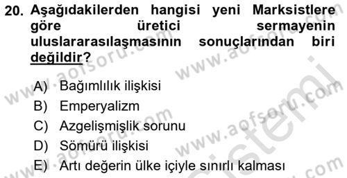 Uluslararası İlişkiler Kuramları 1 Dersi 2022 - 2023 Yılı (Vize) Ara Sınav Soruları 20. Soru