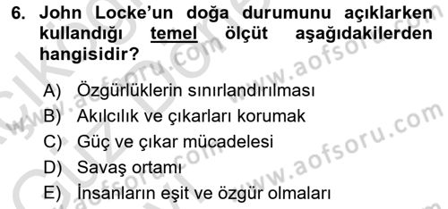 Uluslararası İlişkiler Kuramları 1 Dersi 2022 - 2023 Yılı (Vize) Ara Sınav Soruları 6. Soru