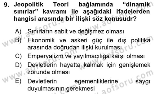 Uluslararası İlişkiler Kuramları 1 Dersi Ara Sınavı Deneme Sınav Soruları 9. Soru