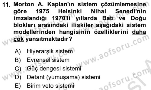Uluslararası İlişkiler Kuramları 1 Dersi 2022 - 2023 Yılı (Final) Dönem Sonu Sınav Soruları 11. Soru